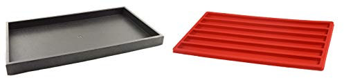 Schmucktablett aus Kunststoff, stapelbar, mit roter Beflockung, für Armbänder, Ketten, Ohrringe, Münzen, etc. Tray with 6 Compartment Insert Schwarz