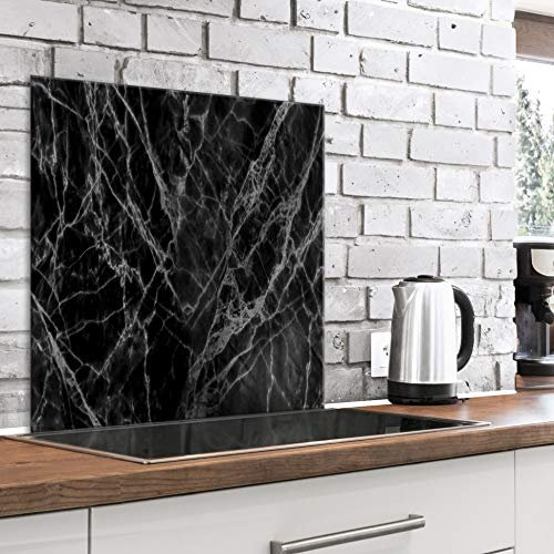 murando Glass Splashback for Kitchen Backsplash Cooker Protector Tempered Glass Decorative Wall Art Panel Heat Resistant Graphic 60x60 cm / 24x24 Marble Stone look black white f-B-0284-aq-a