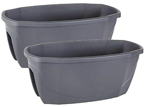 Jardinera Barandilla Balcón, 58x29x24 cm, Set 2 Unidades, 15,5 litros, Maceta Colgar (Antracita)