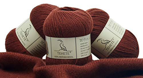 TEHETE 100% Merinowolle Garn zum Stricken, 50g x 3 Bälle Häkelgarn Schurwolle, 250 Metern 3-fädig,weich und seidig,Karamell