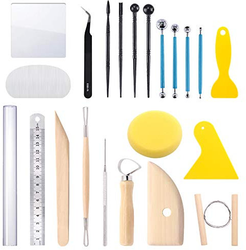 Swpeet Modelliermasse-Set, Modelliermasse, Modellierwerkzeug, Tonschaber, Acryl-Rückwand, unverzichtbare Holzmodellierung, Modelliermasse, Werkzeugkombination für Töpferei, Modellierung, Glätten,