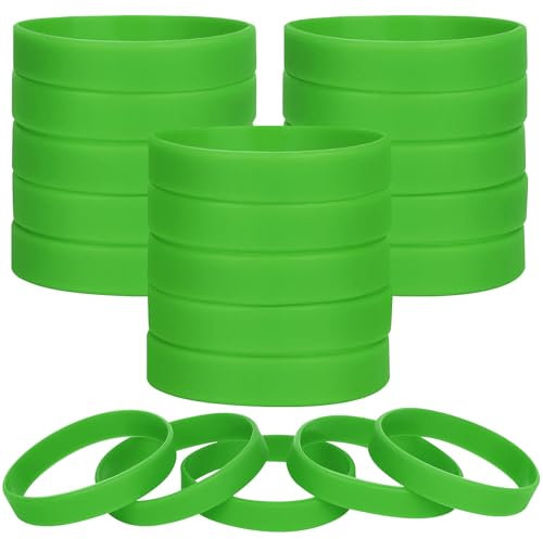 LVNRIDS 100 pcs Green Blank Silicone Wristbands for Kid, Sports Party Rubber Elastic Wristband Wholesale Bulk Bracelet S