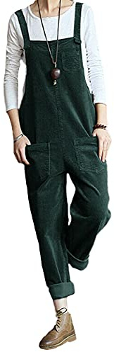 GUOCU Donna Salopette Larghe Vintage in Velluto a Coste Pantaloni Cargo Pantaloni Larghi con Bretelle Tuta in Velluto a Coste Senza Maniche retrò Salopette Pantaloni Regolabili con Tasches M