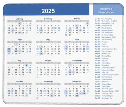 Mauspad 2026 Kalender mit Feiertagen, Premium-Textur-Mauspad mit rutschfester Gummiunterseite, Mauspad für Laptop, Computer, Büro, Schreibtischzubehör