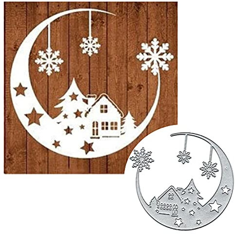 Christmas Snowflake Moon Die Cuts,Merry Christmas Tree House Snowflower Metal Cutting Dies Cut Stencils Template Mould DIY Invitation Card Scrapbook Embossing Craft Card Making