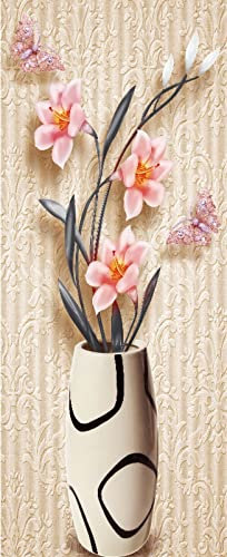 A.Monamour Türtapete Selbstklebend Türfolie Türposter 3D Rosa Blumen In Einer Vase Mit Schmetterling Blumen Hintergrund Vinyl Folie Türdeko Tapete Wandbild Türaufkleber Türtattoo 77 x 200 cm