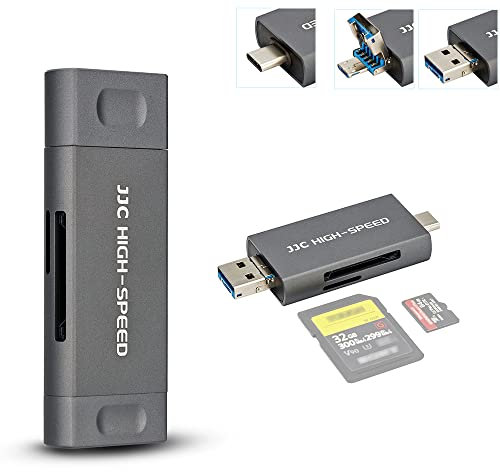 JJC Metall-SD-Kartenleser, USB 3.1, Micro-USB 2.0, Typ-C 3.1, einfacher Kartenleser, USB-OTG-Adapter für UHS-II UHS-I SD SDHC SDXC Micro SD Micro SDHC Micro SDXC Speicherkarten (grau)
