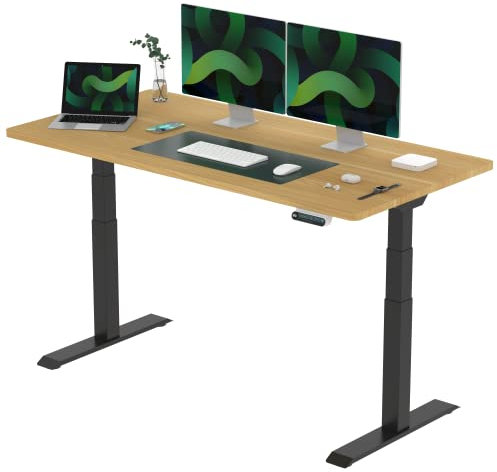 FLEXISPOT E6 Elektrisch höhenverstellbarer Schreibtisch 160x80 cm | Ergonomischer Steh-Sitz Tisch mit Memory Funktion | Beugt Rückenschmerzen vor & Macht produktiver (Ahorn, Gestell Schwarz)
