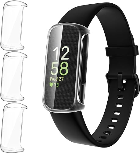 ivoler 3 Stücke Klar Silikon Hülle für Fitbit Inspire 3 Schutzhülle, Vollständige Abdeckung Schutzfolie Weiche TPU Cover Case Schutz Displayschutz Folie