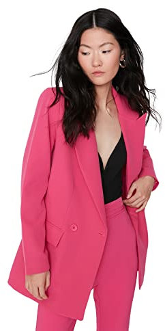 Trendyol Damen Regular Zweireihig Plain Webstoff Jacke Cappotto, Fuchsia, 34 da Donna