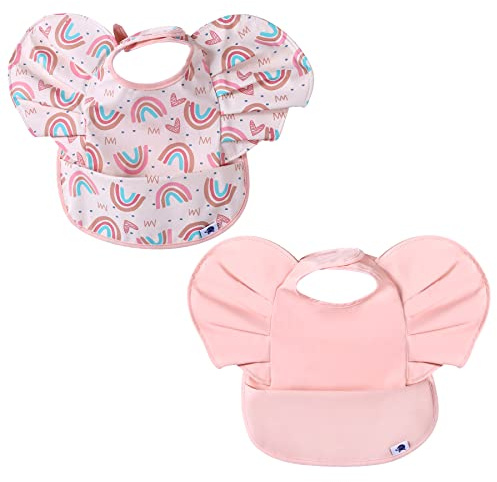 SYVOFOX 2 Pack Baby Weaning Bibs, Waterproof Baby Girl Toddler Feeding Bibs
