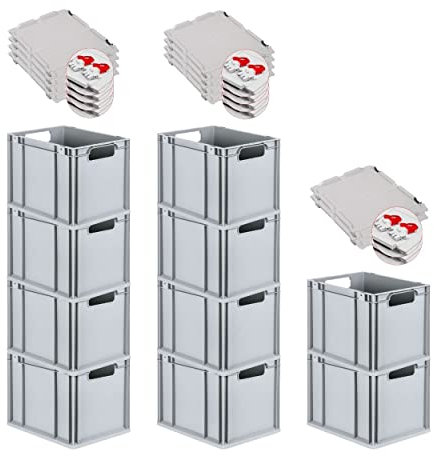 PROREGAL SuperSparSet 10x Eurobox NextGen Economy mit Scharnierdeckel & roten Verschlüssen | Griffe offen | HxBxT 32x30x40cm | 30 Liter | Eurobehälter Transportbox Transportbehälter Stapelbehälter