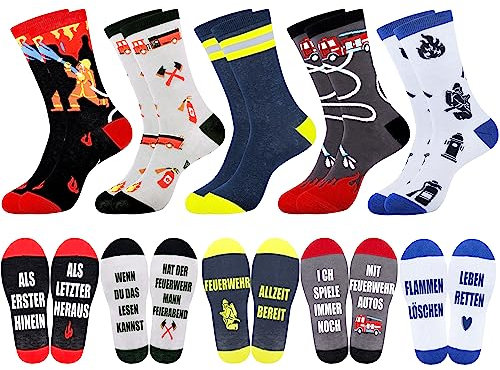 Belloxis Feuerwehr Geschenke für Männer 5 Paar Feuerwehr Socken Herren 43-46 Geschenke für Feuerwehrmänner Zubehör Kuschelsocken Kleine für Freund Geburtstagsgeschenk für Männer