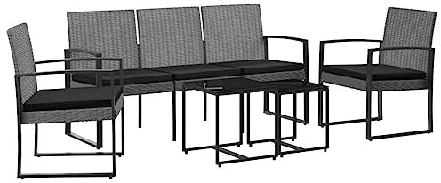 vidaXL Garten Essgruppe 5-TLG., Gartenmöbel Set mit Kissen, Gartengarnitur Tisch Stuhl Bank, Sitzgruppe Modulares Design, Dunkelgrau PP-Rattan