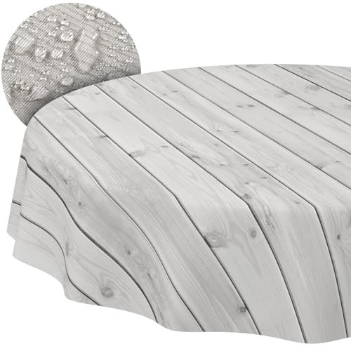 Stoff Tischdecke Tischwäsche Textil Tischtuch Baumwolle Polyester Gewebe abwaschbar pflegeleicht, in rund oval eckig Holz Grau Rund 140cm Schnittkante