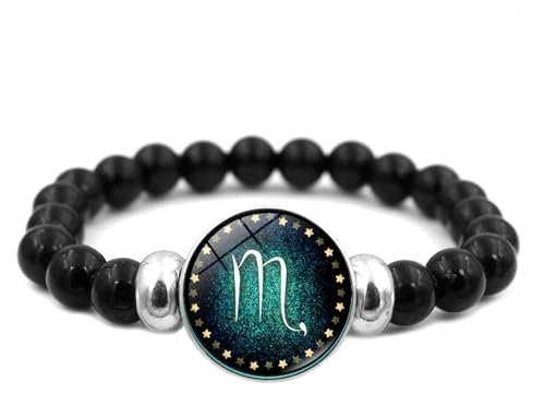 ALTCIRNMD Leuchtende Zwölf Sternbilder-Armbänder – Paar,Grüner Sternenhimmel,Sternzeichen-Armreif,Perlen-Elastisches Armband,Retro-Modeschmuck,Accessoires,Charm,Schickes Geburtstagsgeschenk,Skorpion