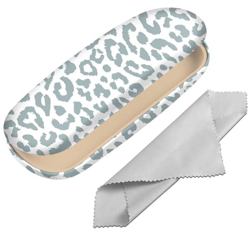 BHAHB Hardcase Brillenetui,Kratzfeste Sonnenbrillen Brille Niedlich Hartschale Brillenorganizer mit Reinigungstuch für Frauen Männer (M2-Grau Leopard)