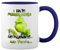 I hate morning people and mornings and people grinch Blanca taza de café con el borde azul y la manija Mug