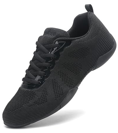 SECHRITE Cheerleading Cheer Schuhe Damen Mädchen Tanz Turnschuhe Dance Sneaker Schwarz Jazz Tanzschuhe Yoga Training Aerobic Schnürschuhe Schwarz 38 EU