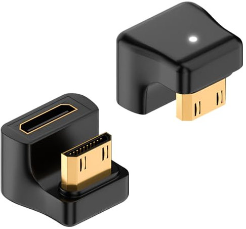 Duttek180 Degree Mini HDMI U Adapter, 48Gbps Up Angle Mini HDMI Male to Female Extension Adapter with LED Working Indicator for Camera, Camcorder,Tablet, PC (2 Pack)