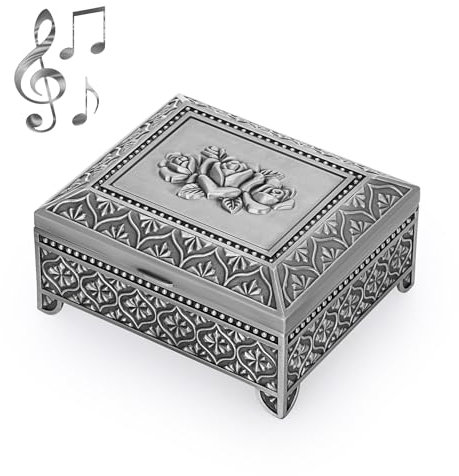 SUMNACON Musik Schmuckkästen Deckel aus Metall Silber Schmuckbox Schmuckkiste Schmuckkoffer für Ring Armband Ohrringe Geschenk Weichnachten Geburtstag(Melodie:You are My Sunshine)