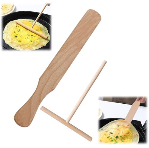 Set di 2 crepes, collettore crepes, spatola in legno di faggio, pratico utensile da cucina per crepes, galette e frittelle e cibi deliziosi (spatola in legno di faggio + distributore di pasta in