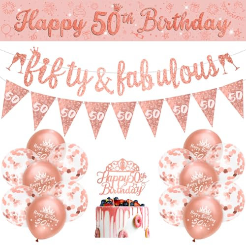 Womens 50th Birthday Decorations Rose Gold 50th Rose Gold Birthday Decorations Women Happy by RichMoho