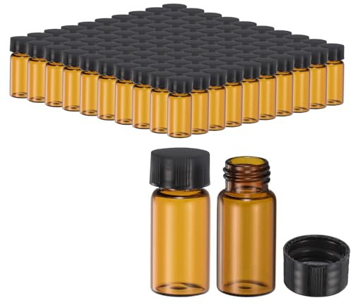 PATIKIL 5ml Amber Glass Vials, 100 Pack Sample Vials with Screw Cap, Reagent Media Bottle, Leak-Proof, Lab & Home Storage