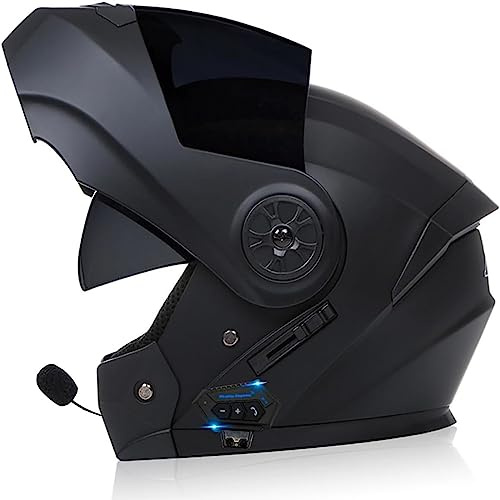 ZHTBATE Casque De Moto avec Intercom Bluetooth, Intégré Microphone À Deux Haut-Parleurs pour Adultes, Hommes, Femmes - Modulaire À Double Visière Homologué ECE