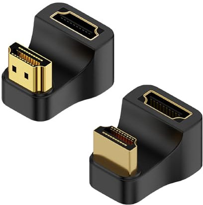 Right Angle HDMI Adapter, 360 Degree HDMI 2.1 Male to Female Adapter 2.1 Support 8K@60Hz, 4K@120Hz Connector for for TV, Laptop, Monitor, DVR Player, 2 Pack (Up/Down Angle)