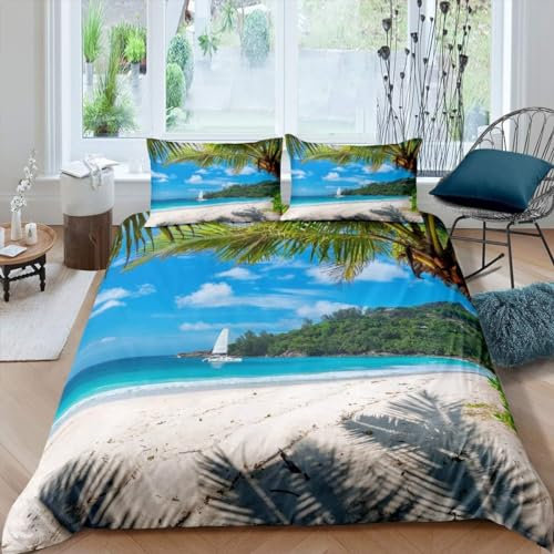 Tizhweqo Hawaii Bettwäsche 220x240 Strand Bettwäsche Set Weiche Mikrofaser 3D Druck Navigation Bettbezug Set mit Reißverschluss Bettbezüge und 2 Kissenbezug 80x80 cm D2015