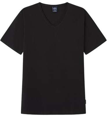 Springfield Cuello en V Camiseta básica Pico algodón Lycra, Negro Estandar, M para Hombre