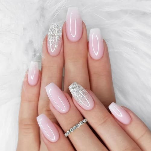 24 Pièces Rose Carrés Faux Ongles Court, French Rose Brillant Press on Nails à Coller, Autocollants pour Femme et Fille Nail Art, Couverture Complète Acrylique.