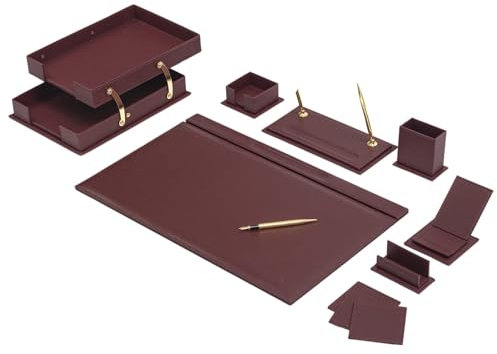 Bonded Set Luxus-Schreibtischunterlage und Schreibtisch-Organisation, Schreibtisch-Organizer, Leder-Schreibtisch-Organizer (Burgundy)