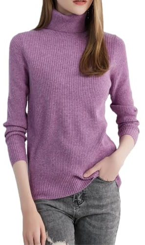 REHJJDFD Maglione da donna a collo alto, in lana, a maniche lunghe, Y2k, Viola, L