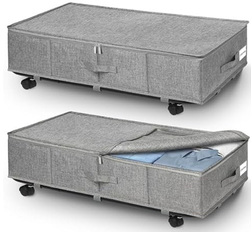 mepure Contenitore Sottoletto con Ruote,50L Grandi Contenitori Sottoletto,2 Pezzi Contenitori per Armadio Salvaspazio con 3 Maniglie e Cerniera,Pieghevole Cassettiera Salvaspazio per Coperta Vestiario