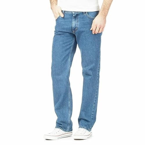 Mens Straight Leg Denim Jeans, Comfortable Hard Wearing Jean, Stylish & Classic Plain Fashion Trousers for Men Regular Fit Cotton Denim Pants, Light Blue-36W / 27L