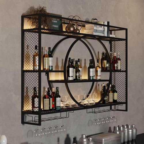 Wand Weinregal,Wand Weinregal Mit Weinglashalter HäNgender Bar Einheit Schwebende Regale Weinregal Wand Mit Metall Weinregal Palette Eisen Weinregal(Size:100CM,Color:Schwarz)