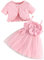 Vestito tutù per neonata 2 pezzi cardigan tulle prendisole ragazze principessa battesimo abiti da festa neonato estate outfit set, rosa, 2-3 Anni