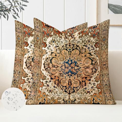 Miuyunya 2er Set Kissenbezug Outdoor Wasserdicht 45 x 45 cm Sofakissen Boho Kissenbezüge Indische Orientalisch Muster Böhmische Dekokissen Bezug Square Zierkissenbezüge für Sofa Garten Kissen