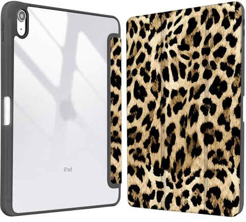 Vozehui 11/10.9 Zoll Hülle für Leopardenmuster iPad 11/10th Generation 2025/2022 mit Clear Back Shell mit Bleistifthalter, Tri-fold Stand Schutzhülle mit Auto Sleep Wake für iPad 11/10th Generation