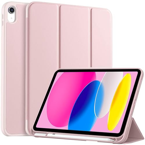 EspZanthic Funda para iPad (A16) 11ª Generación 2025 11 Pulgadas/iPad 10ª Generación 2022, Funda Trasera Transparente Ultrafina con Portalápices, Auto-Sueño/Estela, Rosa