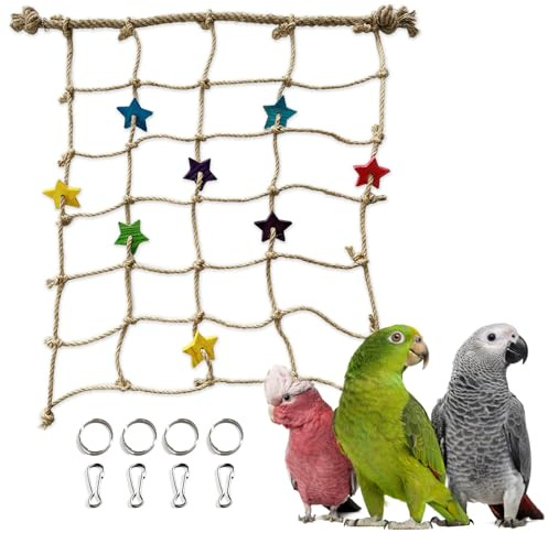 CQJ Bird Climbing Rope Net Climbing Rope Ladder,Size - 18''X20'' Parakeet Cage Hanging Toys for Rats Parakeet Cockatiel Cockatoo Conure African Grey Budgie