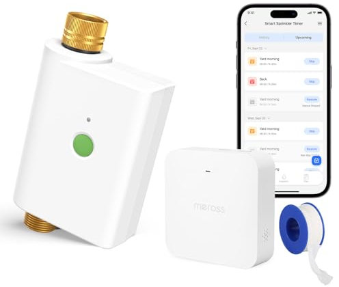 meross Bewässerungscomputer WLAN mit Wasserverbrauchsmonitor, Automatische Bewässerungssystem für Garten Kompatibel mit Apple Home, Alexa und Google Home, Sprachsteuerung, Fernbedienung