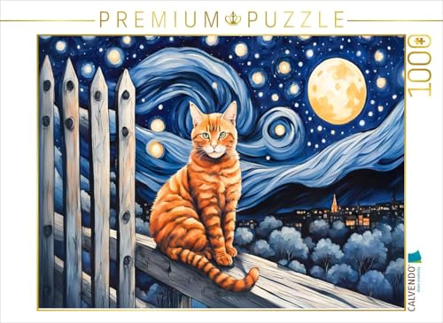 CALVENDO Puzzle Aquarell Katze unterm Nachthimmel | 1000 Teile Lege-Größe 64 x 48 cm Foto-Puzzle für glückliche Stunden