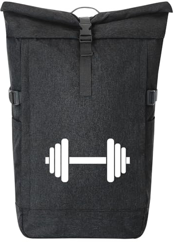 Huuraa Kurierrucksack Hantel Silhouette 30-44 Liter Black Melange Fairtrade Rolltop Rucksack Geschenkidee