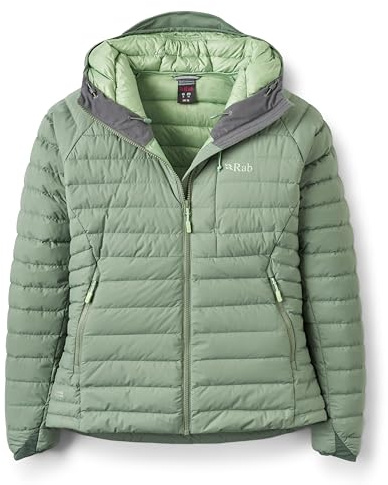 Rab Women's Microlight Windstopper Hoody - GTX Windproof Gore-Tex Down Jacket for Skiing & Climbing - Dark Fig Green - Medium
