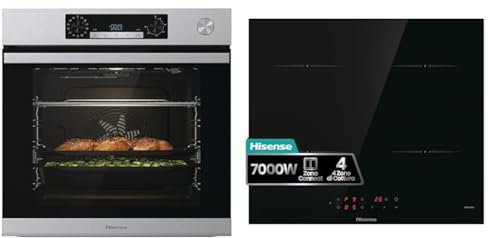 Hisense O66226AXS, Forno Multifunzione Termoventilato con Generatore di Vapore, Cavità XXL 77L inox + Hisense HIA64UK Piano cottura a induzione, Vetroceramica, Nero, 595 × 60 × 520 mm