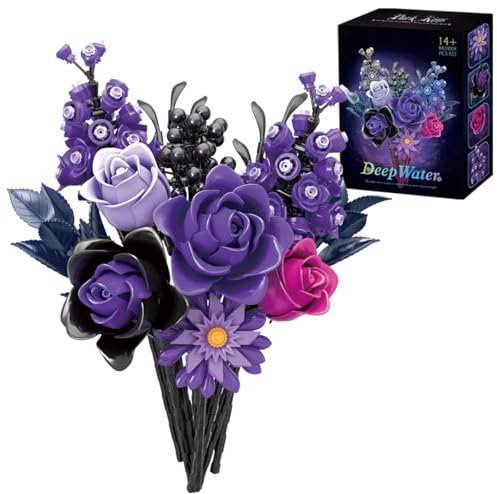 LIKLIKLINK Blumen Bausteine Bausatz, Lila Künstliche Rosen Modellbausatz, Botanische Bausteine künstliche Lila Rosen Blumen für Heimdekoration Muttertag Geburtstagsgeschenke für Mädchen Erwachsene