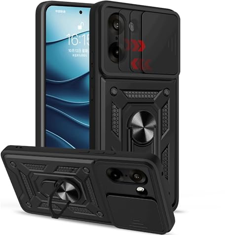 ESHUYI Case for OnePlus Nord CE5 with Slide Camera Cover, Military Grade Shockproof Protective Cover with Rotating Metal Kickstand [Support Magnetic Car Mount] –Black